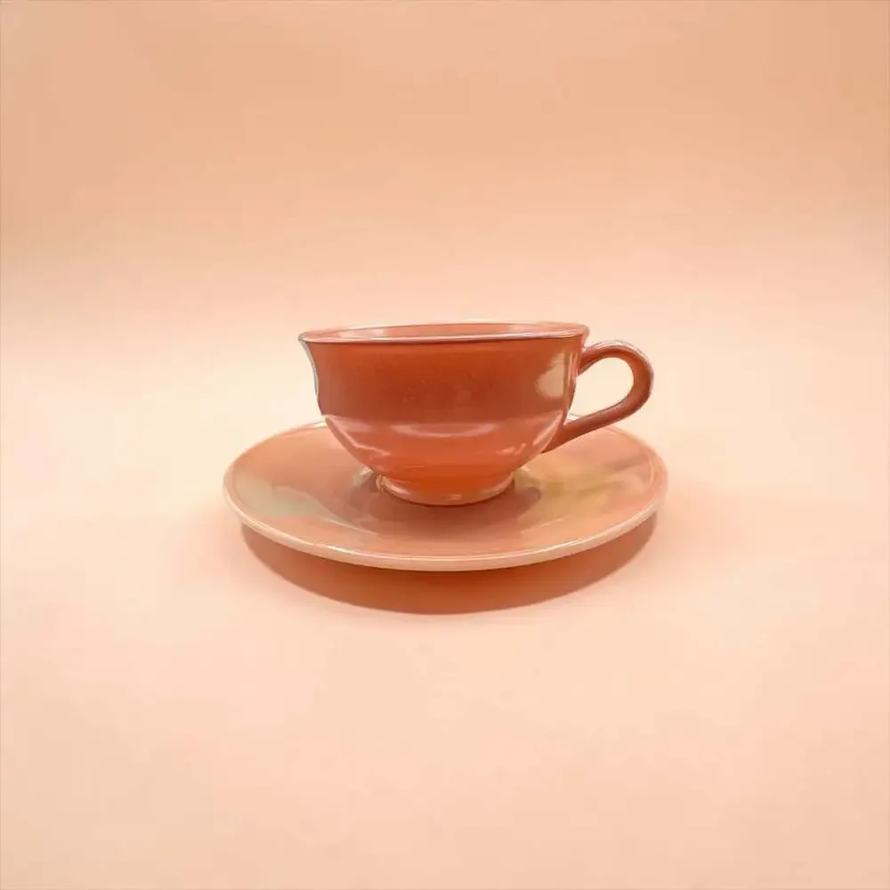 Hazel Atlas Ovide Cup And Saucer Rust Milk Glass